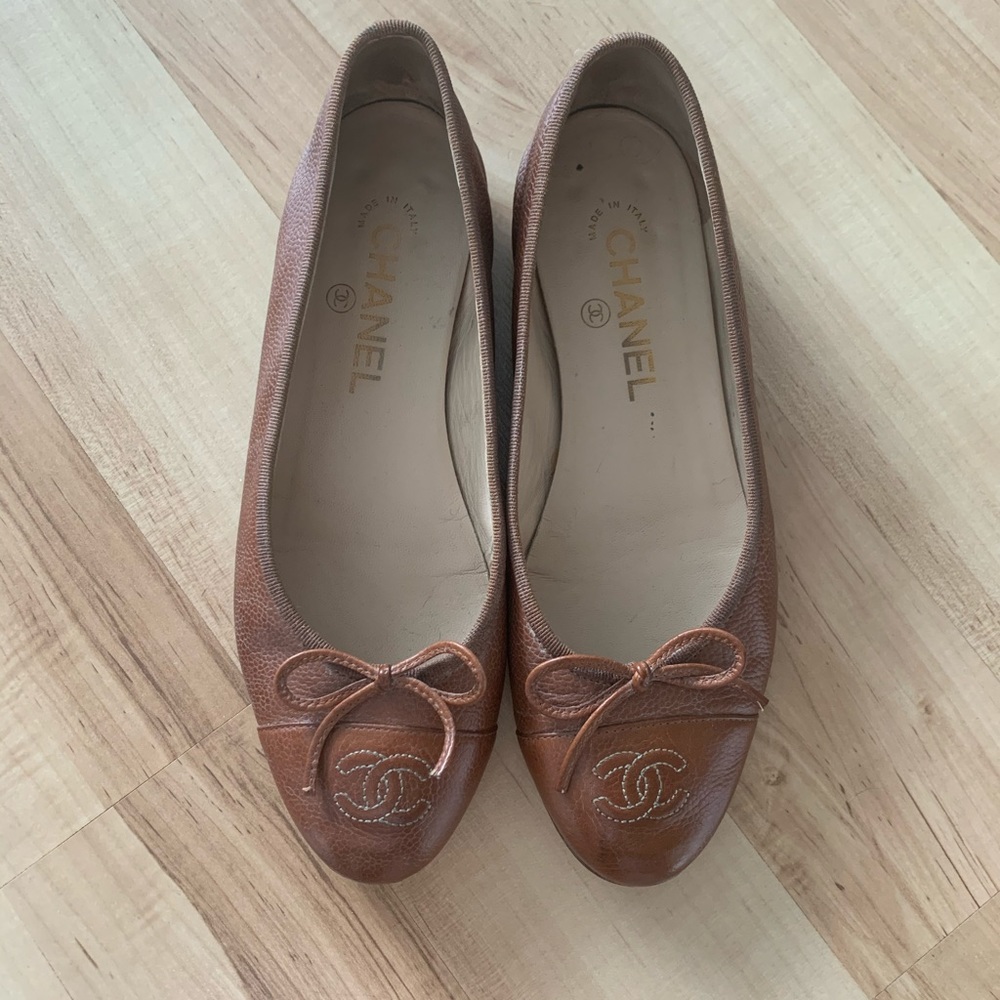 Chanel Camel Caviar Ballerina flats